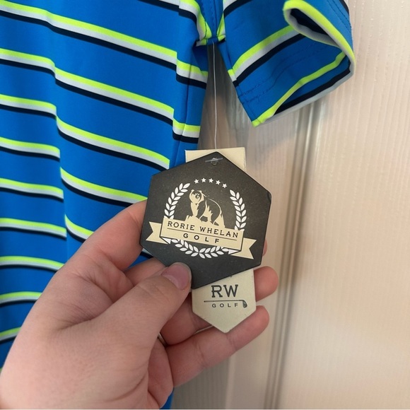 Rorie Whelan Boys Golf Polo Shirt Size XL (14 Boy) Blue Green White Stripes NWT - Picture 3 of 9